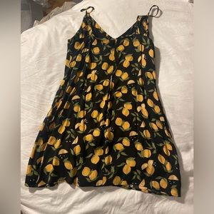 Reformation Black and Yellow Lemon Print Mini Dress
